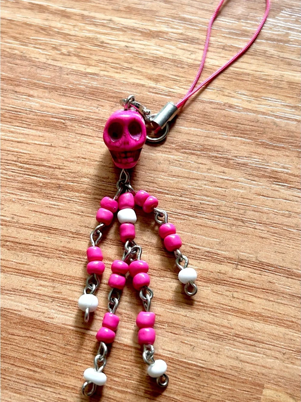 Pink Skull Bead Keychain/phone/purse Charm for Keys 5.5”